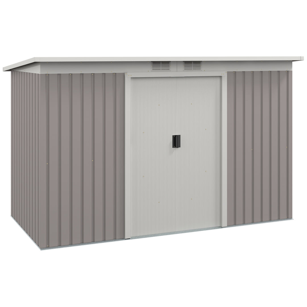 Corrugated Garden Metal Storage Shed Outdoor Equipment Tool Box with Kit Ventilation Doors 9x 4FT Light Grey