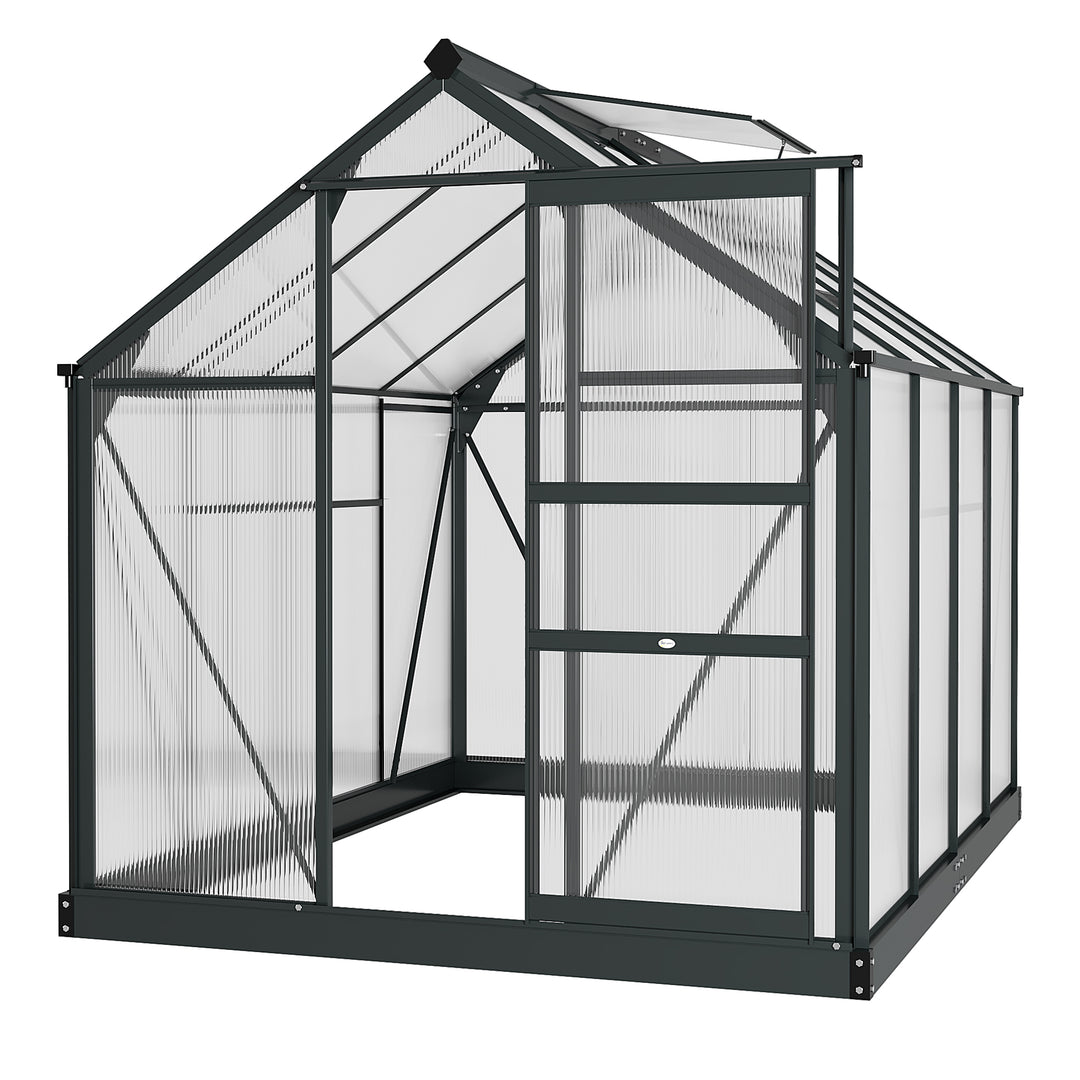 Outsunny Clear Polycarbonate Greenhouse Large Walk-In Green House Garden Plants Grow Galvanized Base Aluminium Frame with Slide Door, 6 x 8ft