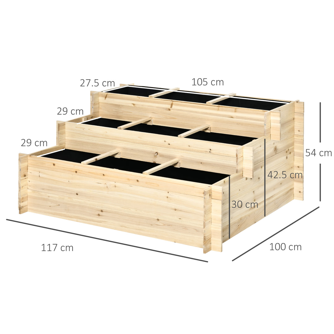 Outsunny 3 Tier Raised Garden Bed Elevated Planter Flower Box with 9 Grow Grids and Non-woven Fabric for Vegetables, Flower, Herb Outdoor Indoor Use