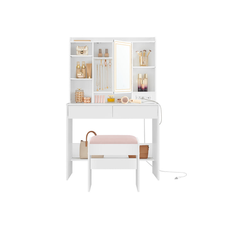 Vanity Desk with Power Outlets - Cloud White