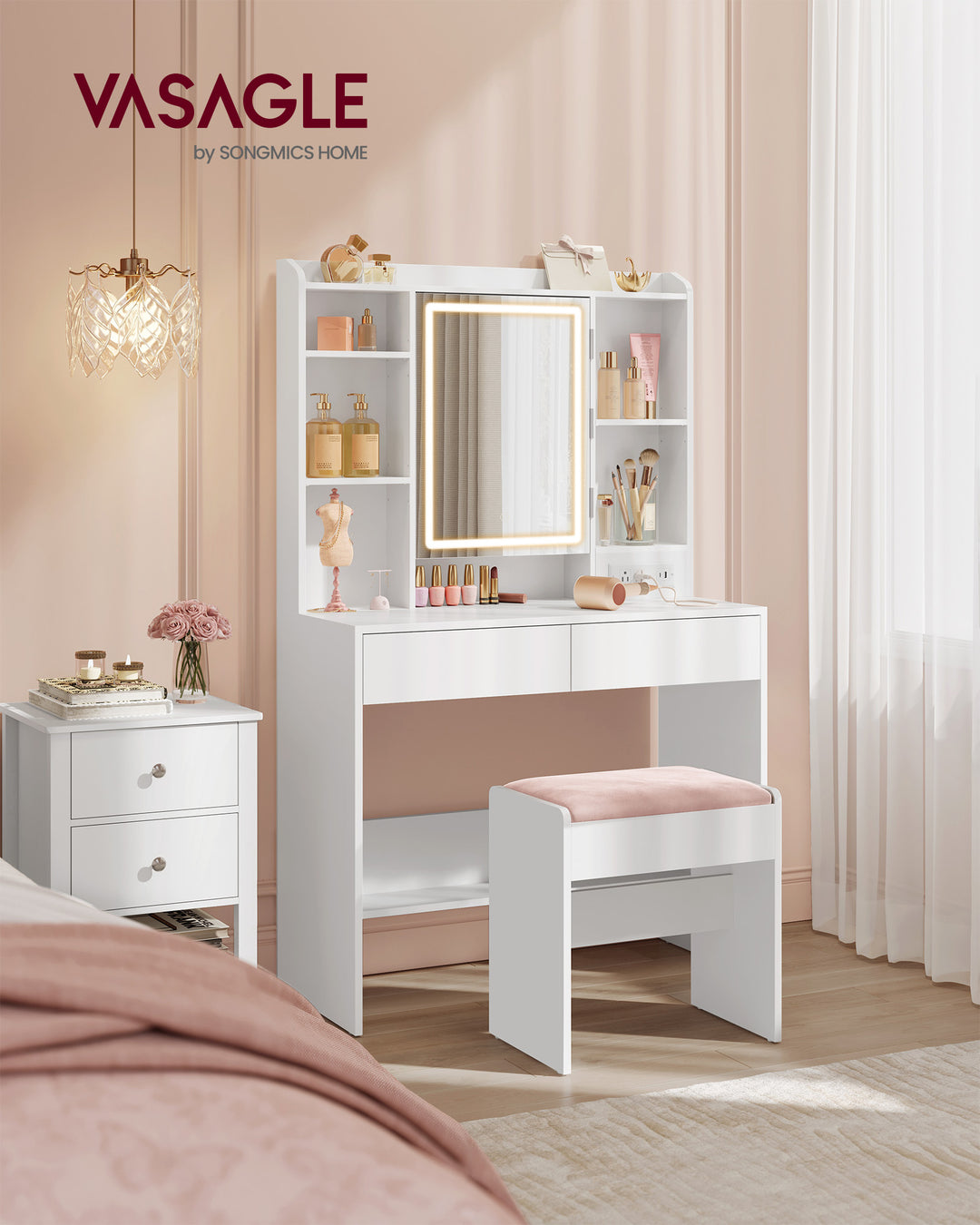 Vanity Desk with Power Outlets - Cloud White
