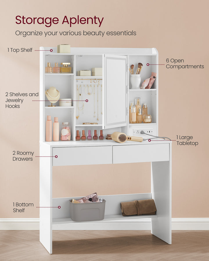 Vanity Desk with Power Outlets - Cloud White