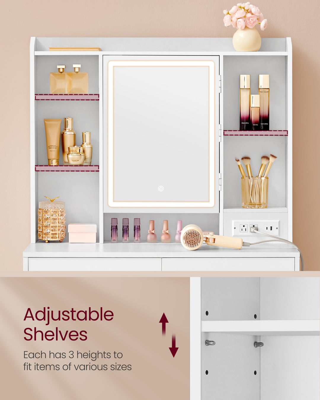 Vanity Desk with Power Outlets - Cloud White