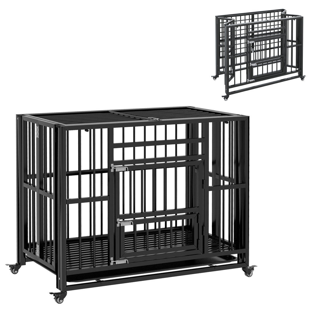 Heavy Duty Foldable Dog Crate with Openable Top-Black