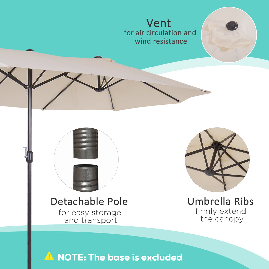 Outsunny 4.6m Garden Parasol Double-Sided Sun Umbrella Patio Market Shelter Canopy Shade Outdoor Beige - NO BASE