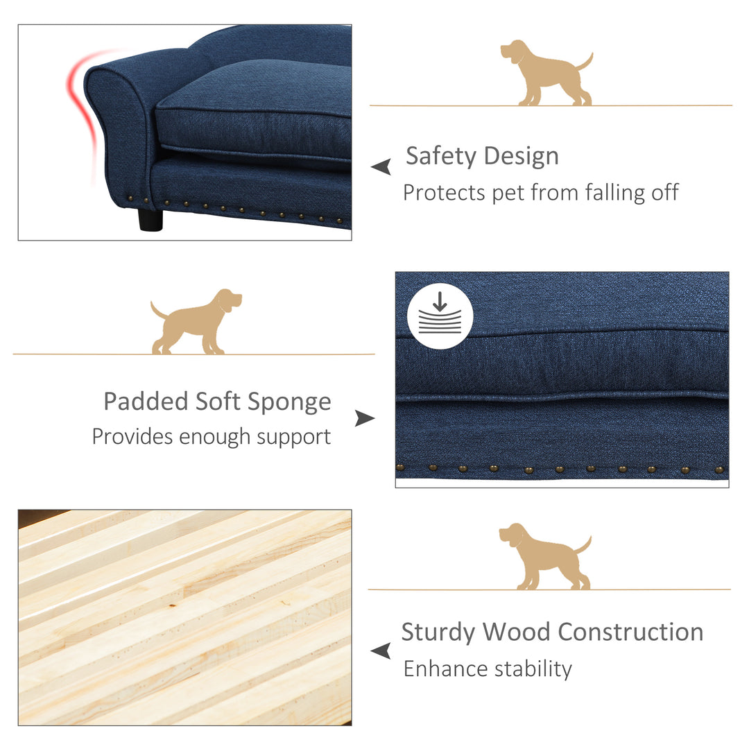 PawHut Dog Sofa for XS and S Size Dogs, Pet Chair Couch with Thick Sponge Padded Cushion, Kitten Lounge Bed with Washable Cover, Wooden Frame - Blue