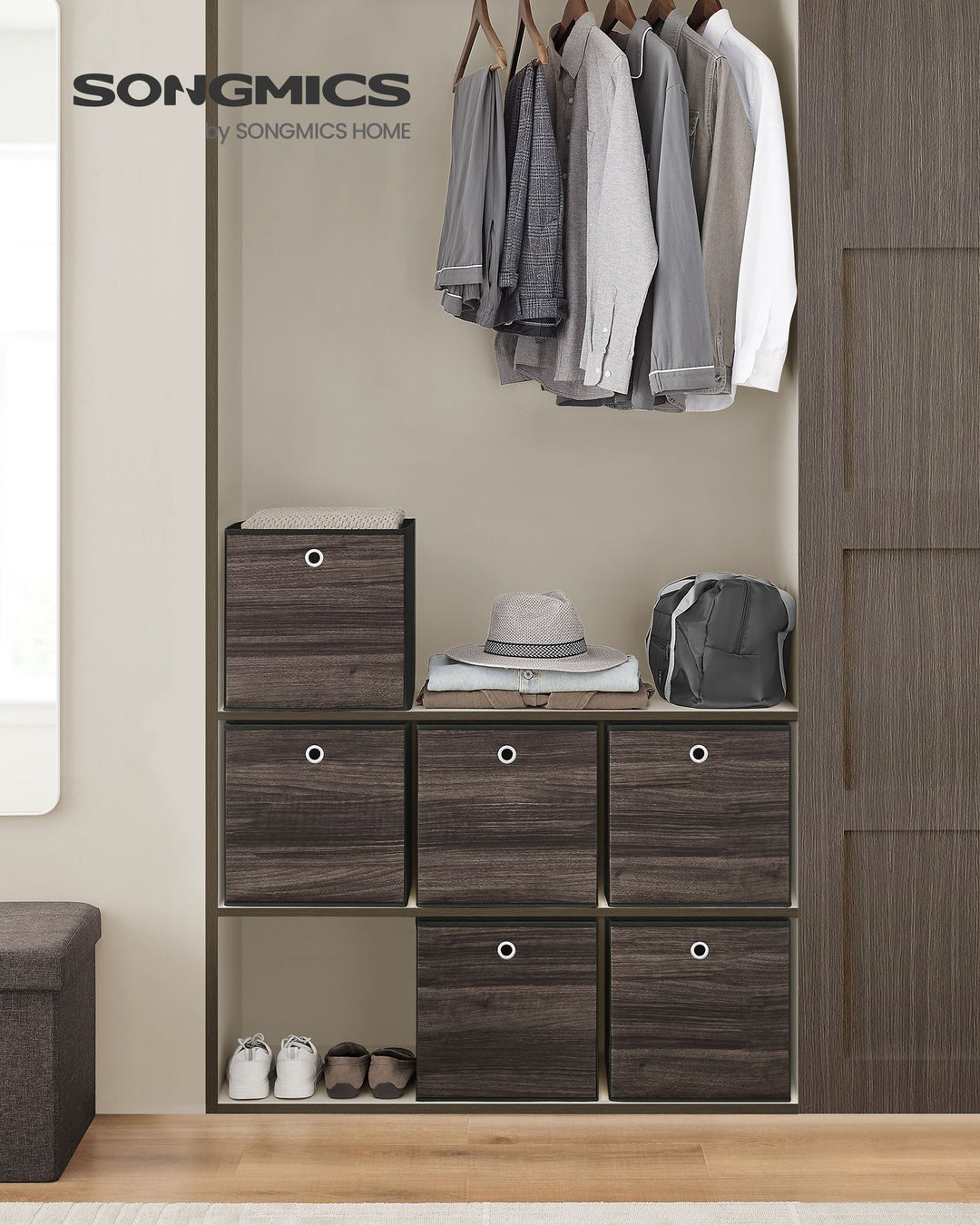 Set of 6 Storage Cubes 13 x 13 x 13 Inches Chestnut Brown