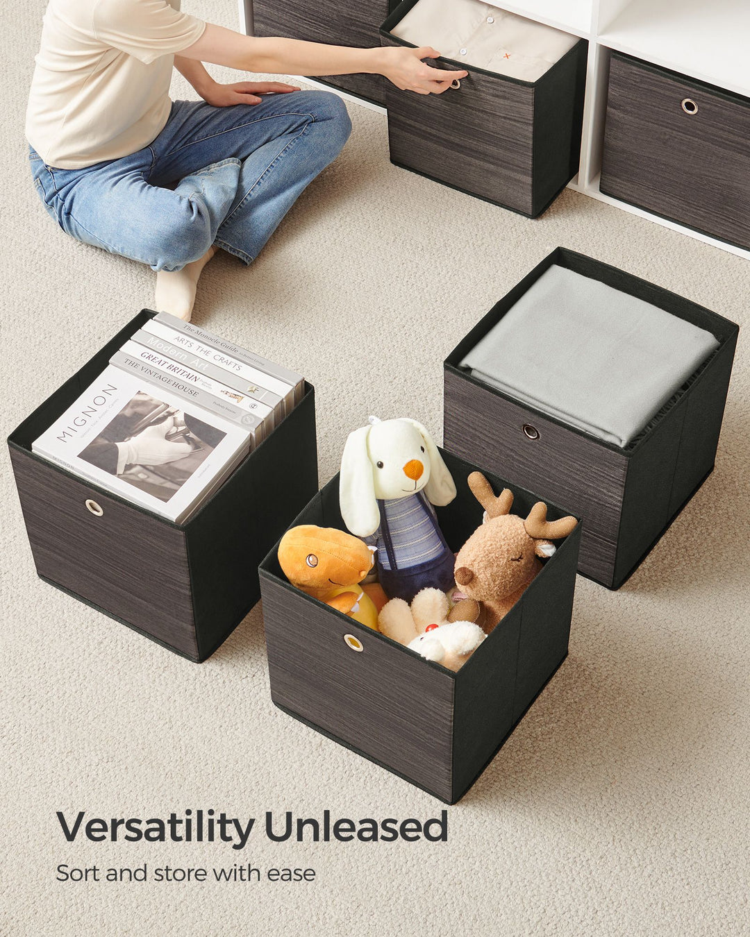 Set of 6 Storage Cubes 13 x 13 x 13 Inches Chestnut Brown