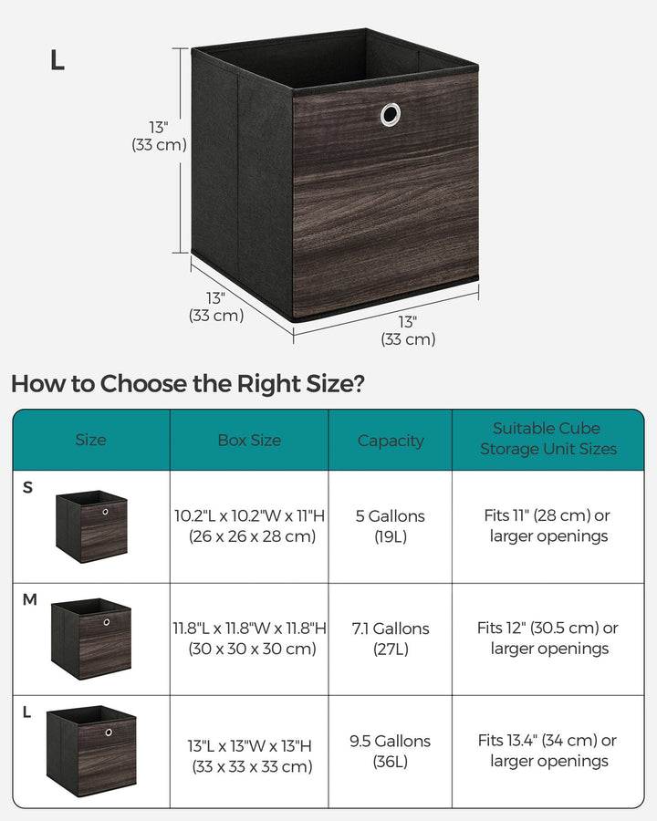 Set of 6 Storage Cubes 13 x 13 x 13 Inches Chestnut Brown
