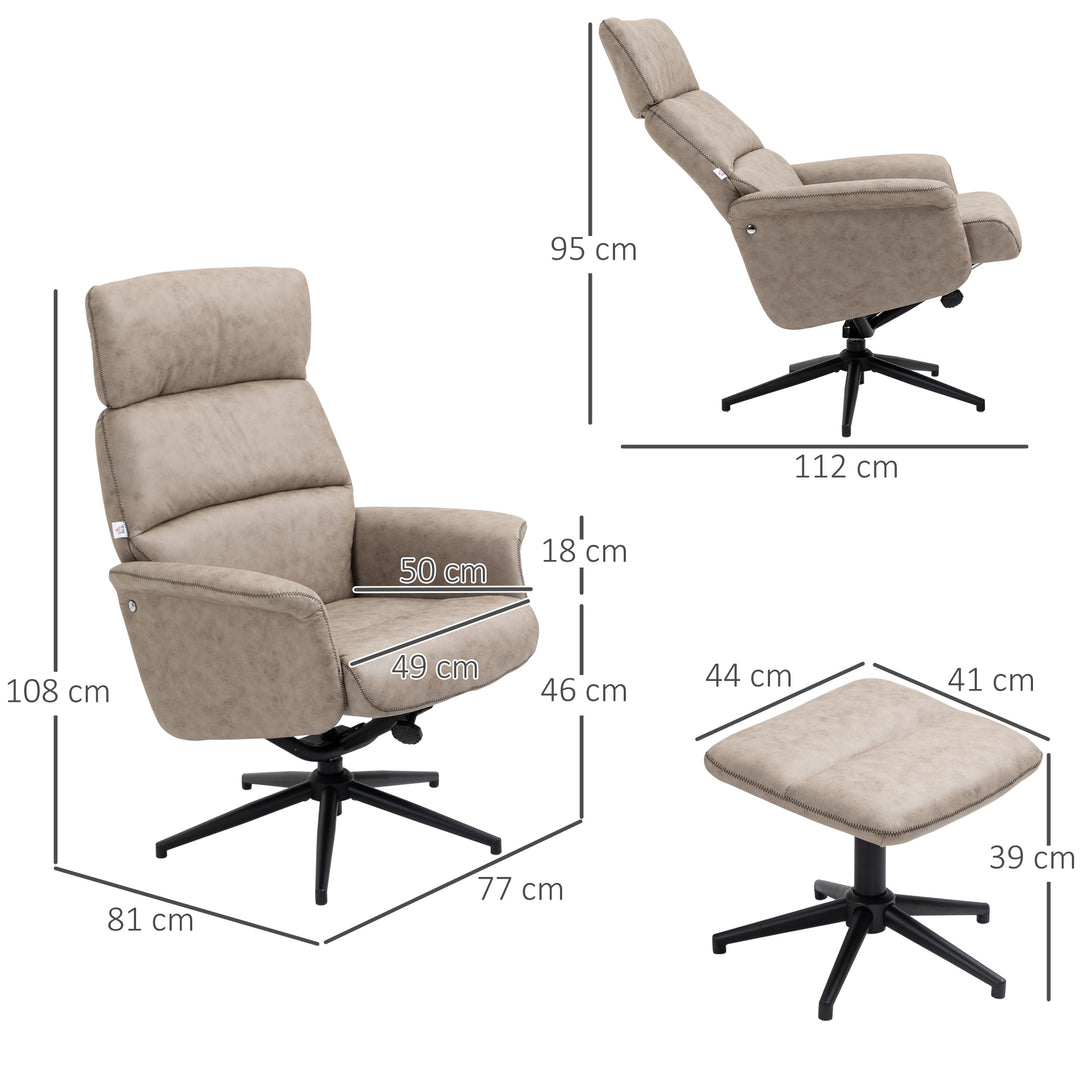 Swivel Recliner Chair and Footstool, Adjustable and Removable Headrest, Khaki