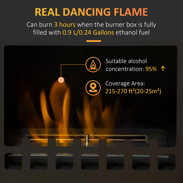 Free Standing Ethanol Fireplace, Bioethanol Heater Stove Fire with 1.5L Tank, 3 Hours Burning Time, Black