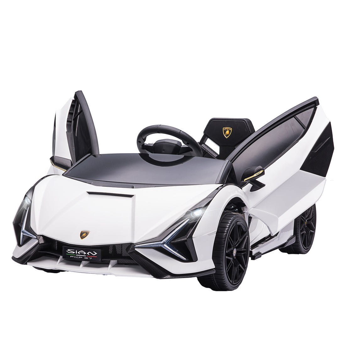 Compatible 12V Battery-powered Kids Electric Ride On Car Lamborghini SIAN Toy with Parental Remote Control Lights MP3 for 3-5 Years Old White