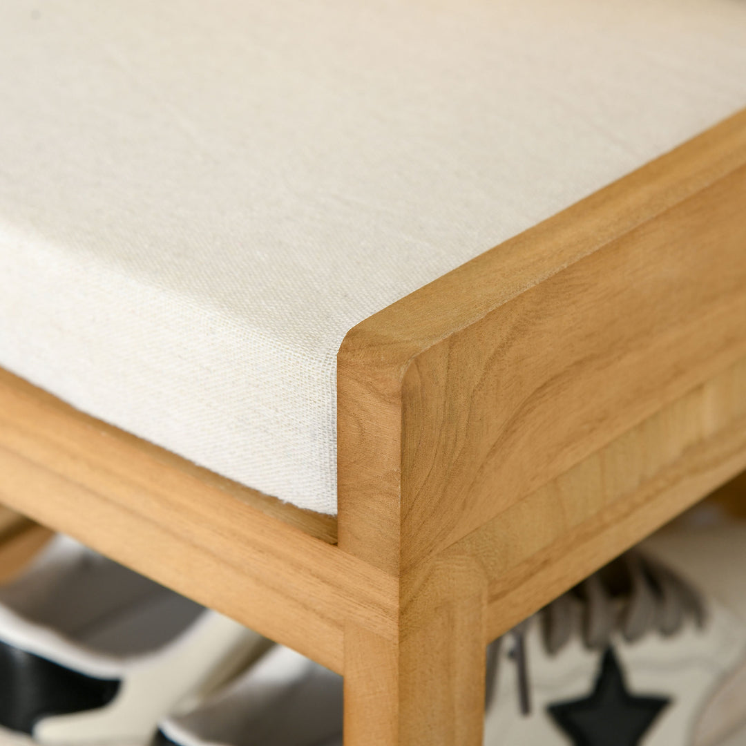 Wooden 2 Tier Shoe Storage Bench Rack Shelves Cushioned Seat  Entryway Hallway Organiser with 2 Drawers - Natural Wood Colour