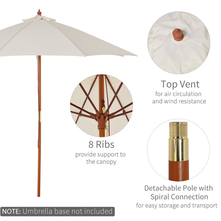 Outsunny 2.5m Wood Garden Parasol Sun Shade Patio Outdoor Market Umbrella Canopy with Top Vent, Cream White