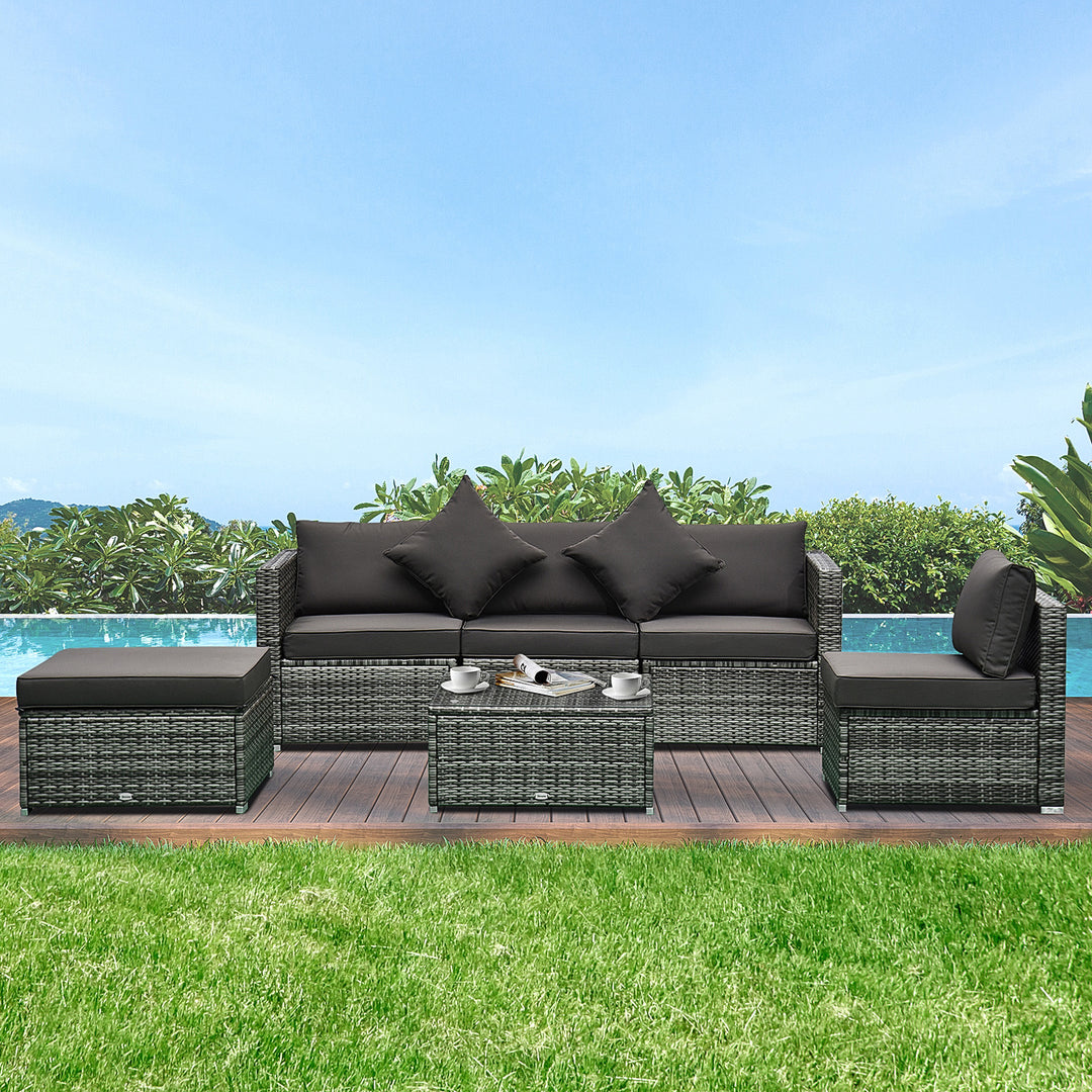 Outsunny 5-Seater Garden Patio Rattan Furniture Wicker Weave Conservatory Sofa Chairs Table Set Brown Aluminium Frame