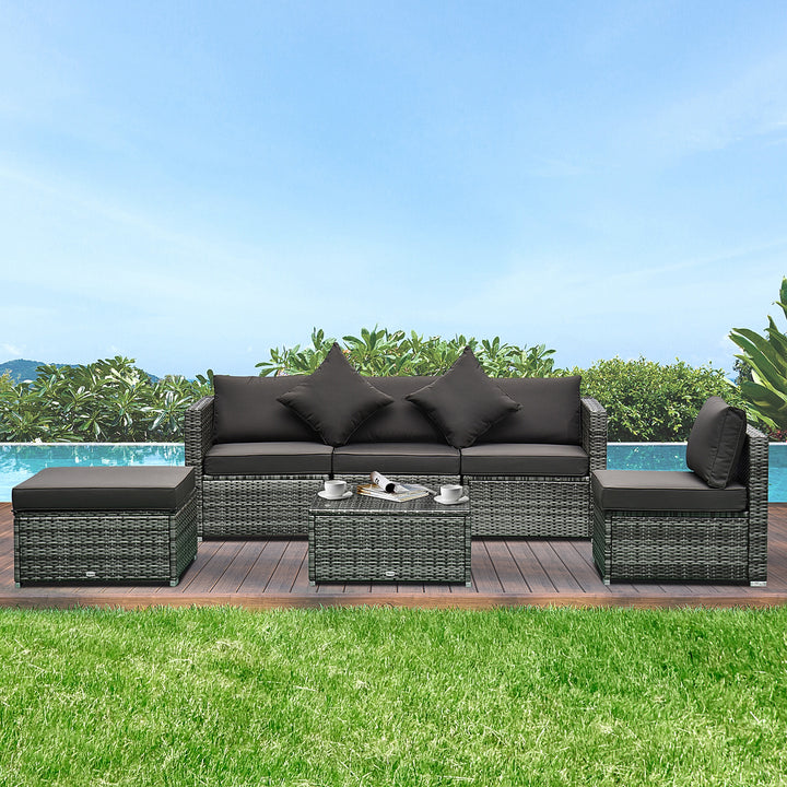 Outsunny 5-Seater Garden Patio Rattan Furniture Wicker Weave Conservatory Sofa Chairs Table Set Brown Aluminium Frame