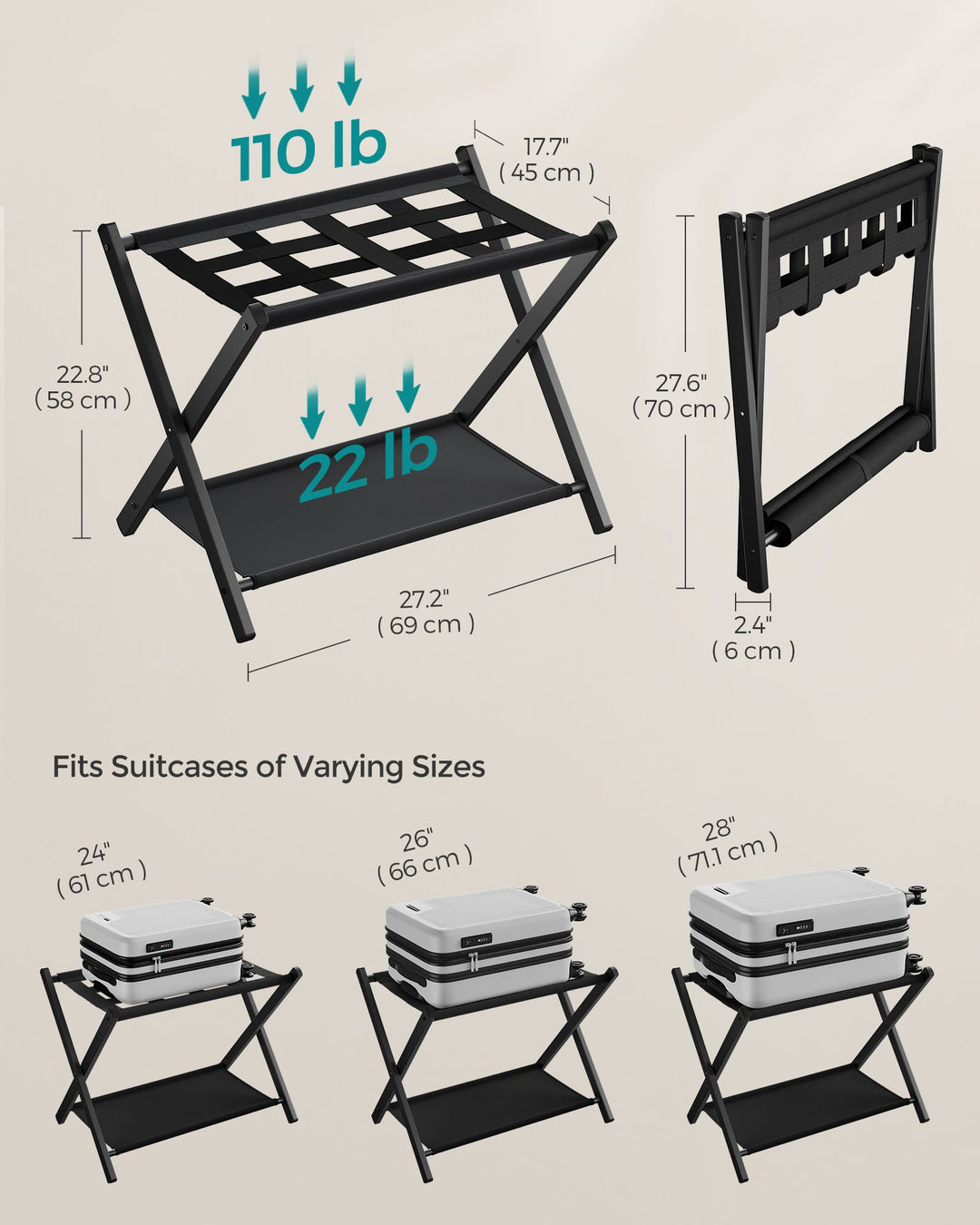 Set of 2 Luggage Racks Black