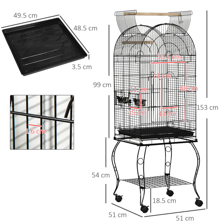 PawHut Large Parrot Bird Cage Aviary Budgies Finch Cockatiel Birds Stand Feeding Station Stand w/ Wheels 51L x 51W x 153H cm