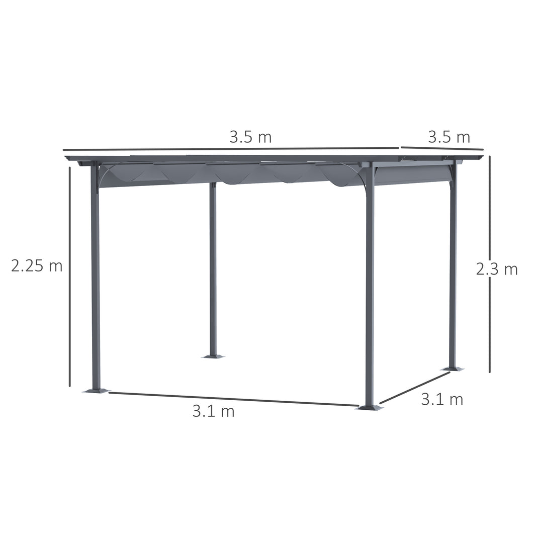 3.5M X 3.5M Metal Pergola Gazebo Awning Retractable Canopy Outdoor Garden Sun Shade Shelter Marquee Party BBQ, Grey