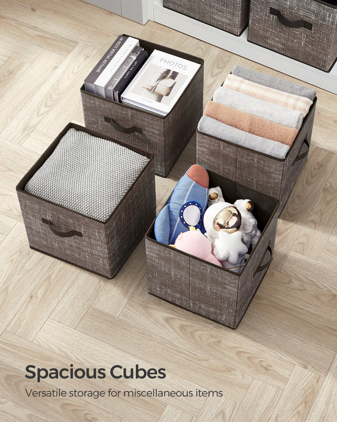 Non-Woven Fabric Storage Cubes with Double Handles Large - Walnut Brown