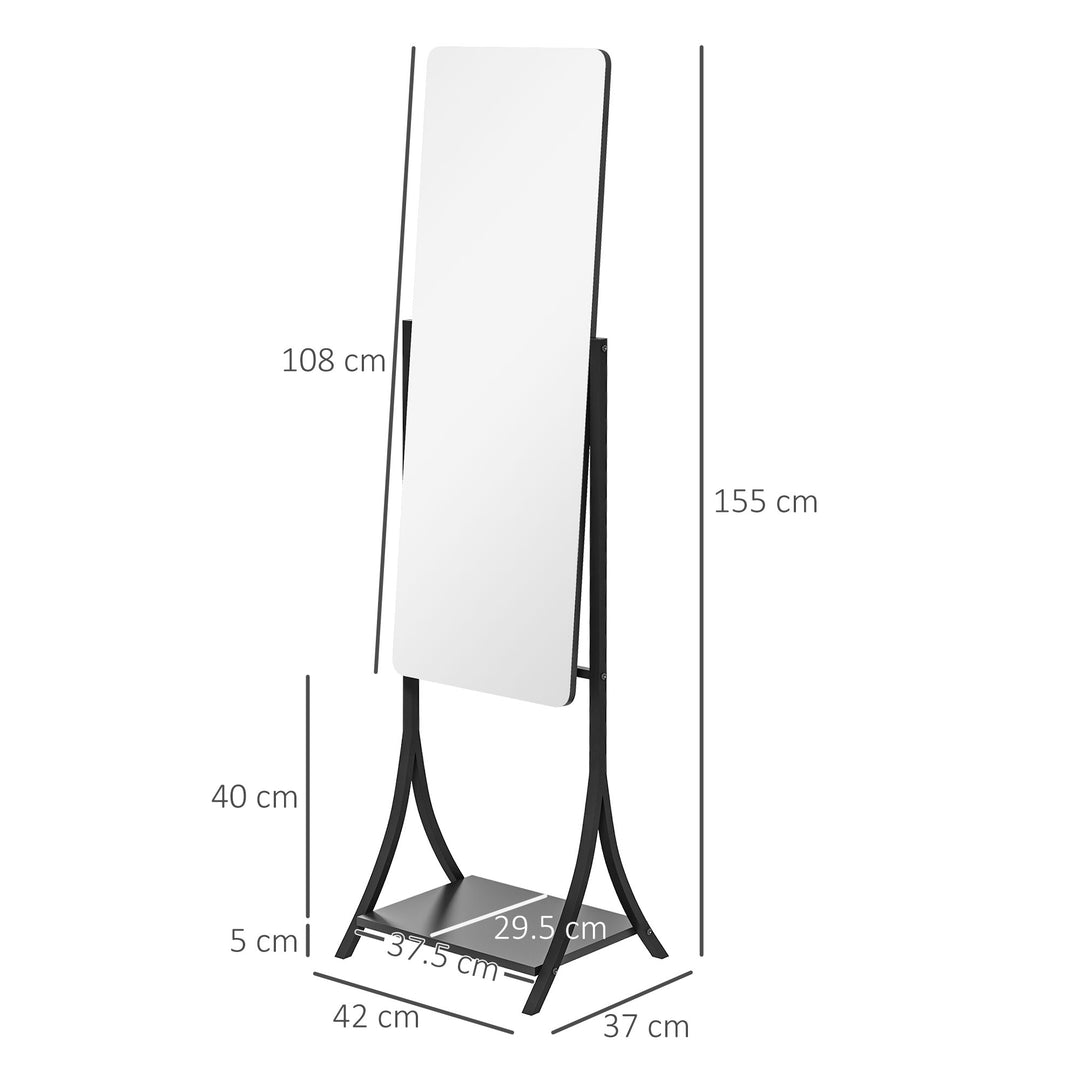 Free Standing Dressing Mirror, Full Length Mirror with Adjustable Angle, Storage Shelf for Living Room, Bedroom, Hallway