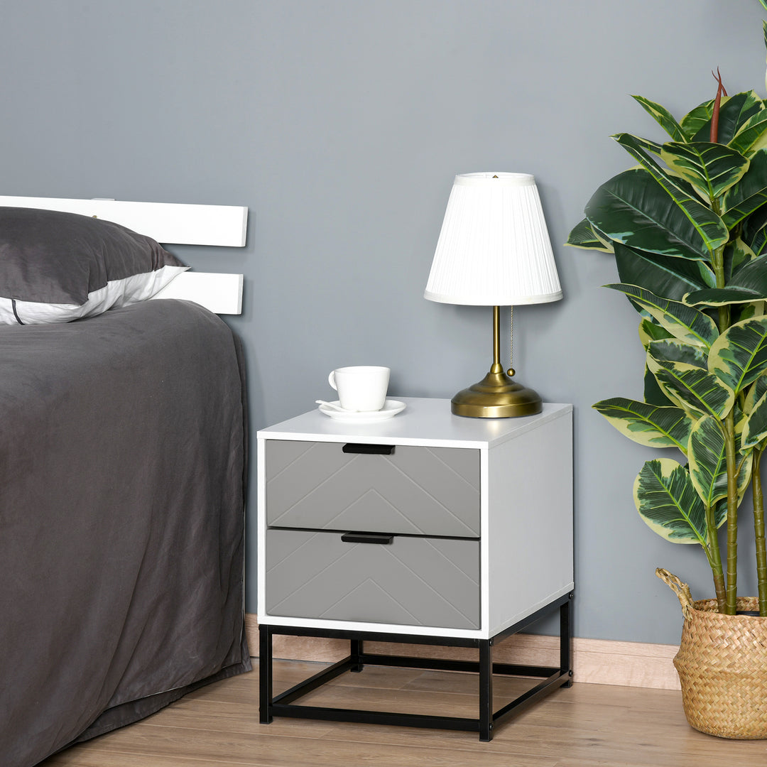 Bedside Cabinet with 2 Drawer Storage Unit, Unique Shape Bedroom Table Nightstand with Metal Base, for Living Room, Study Room, Dorm