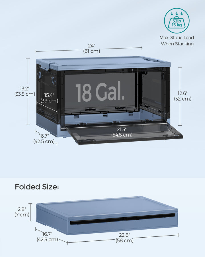 Pack of 1 Storage Bins 68L Blue and Gray