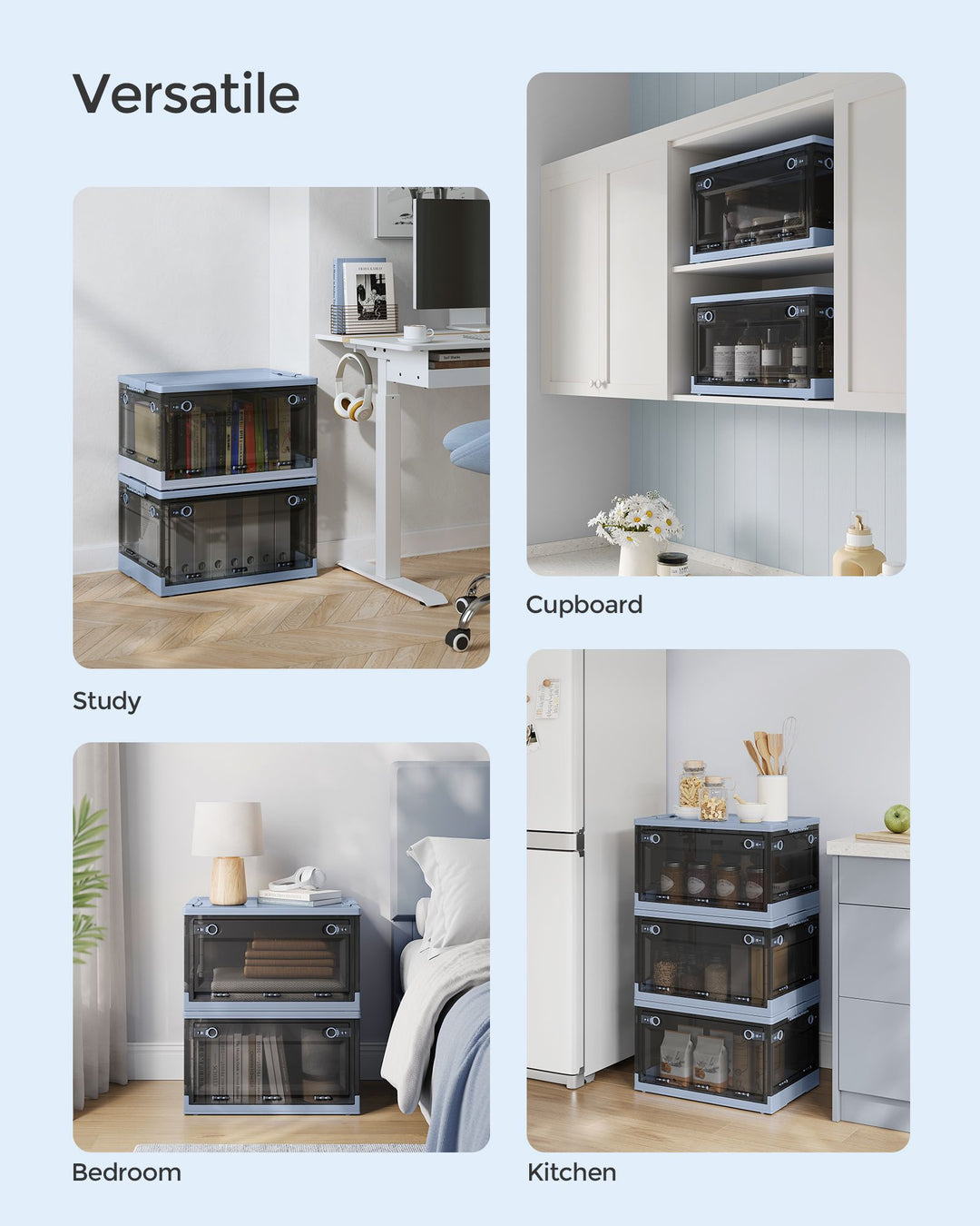 Pack of 1 Storage Bins 68L Blue and Gray