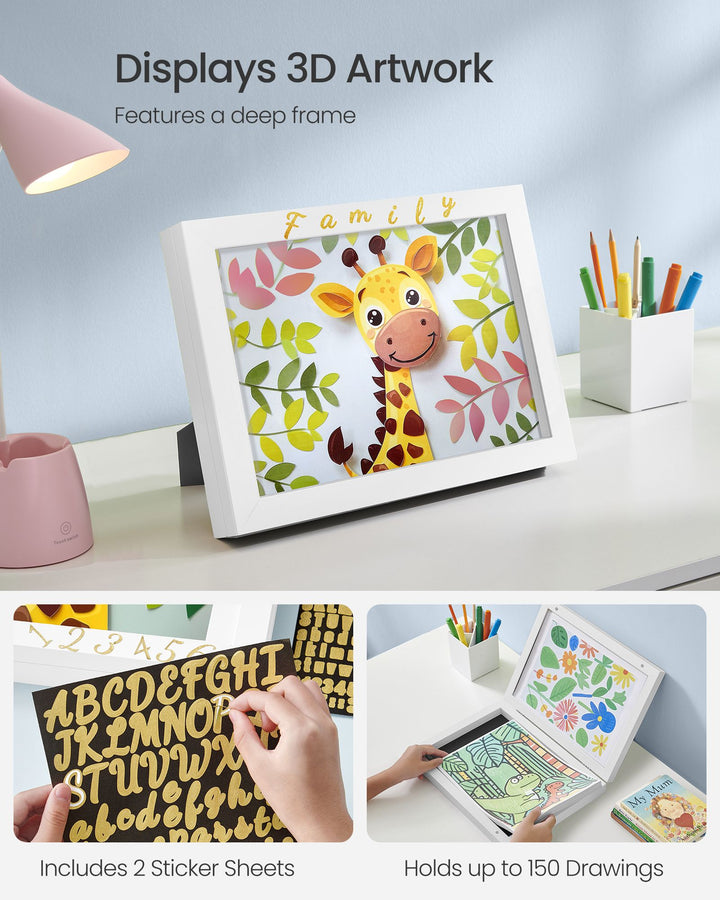 Kids Artwork Frame Changeable, A4, 8.5x11 Art Picture Frame Display for Room Décor - Matte White