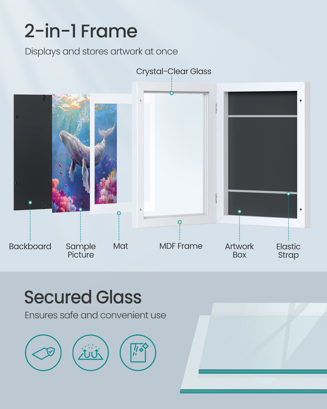 Kids Artwork Frame Changeable, A4, 8.5x11 Art Picture Frame Display for Room Décor - Matte White