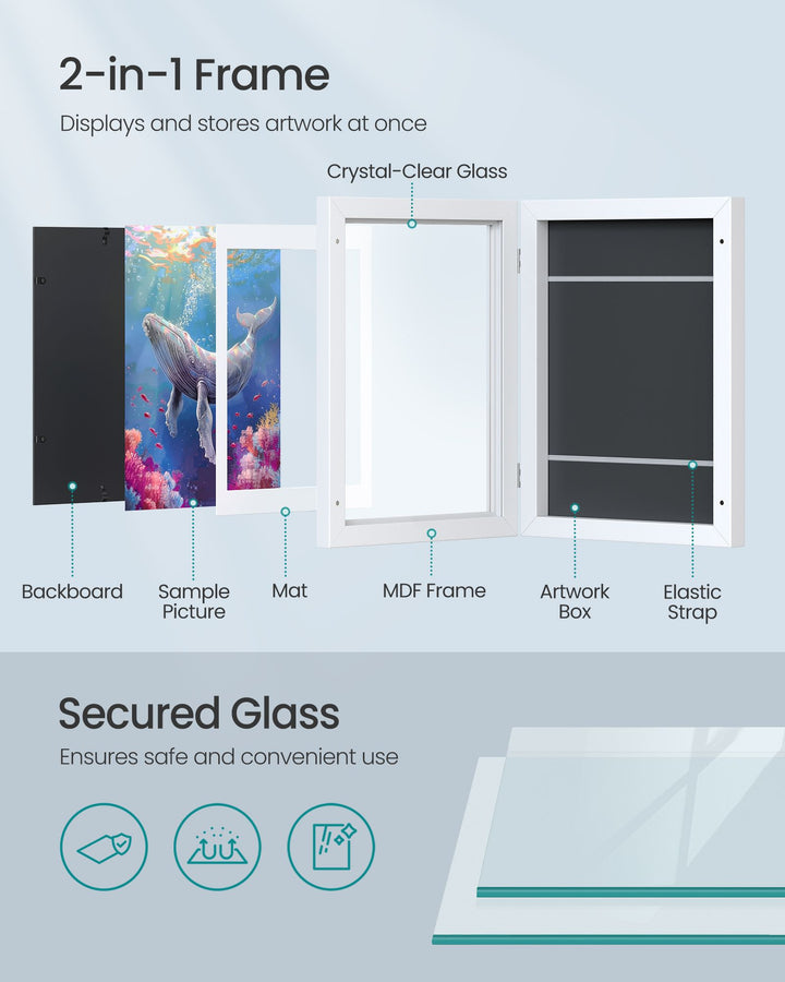 Kids Artwork Frame Changeable, A4, 8.5x11 Art Picture Frame Display for Room Décor - Matte White