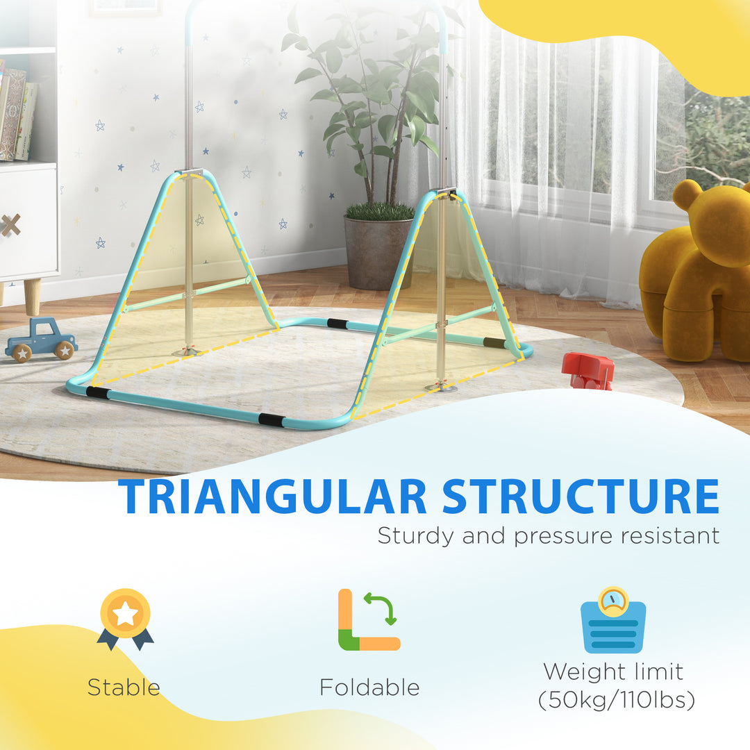 Kids Gymnastics Bar, Foldable Horizontal Bars w/ Adjustable Height, Training Bar w/ Triangle Base - Green