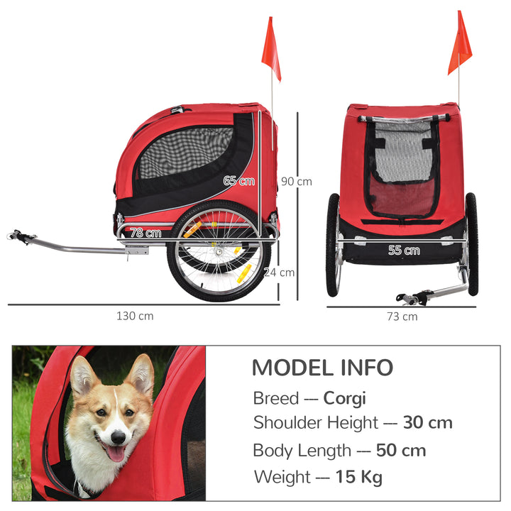 Dog Bike Trailer Folding Bicycle Pet Trailer Dog Bike Jogger Travel Carrier W/Removable Cover-Red