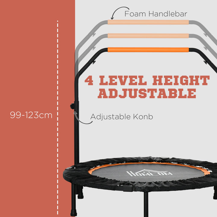 40'' Foldable Mini Trampoline, Fitness Trampoline, Rebounder for Adults with Adjustable Foam Handle for Indoor Outdoor Cardio Training