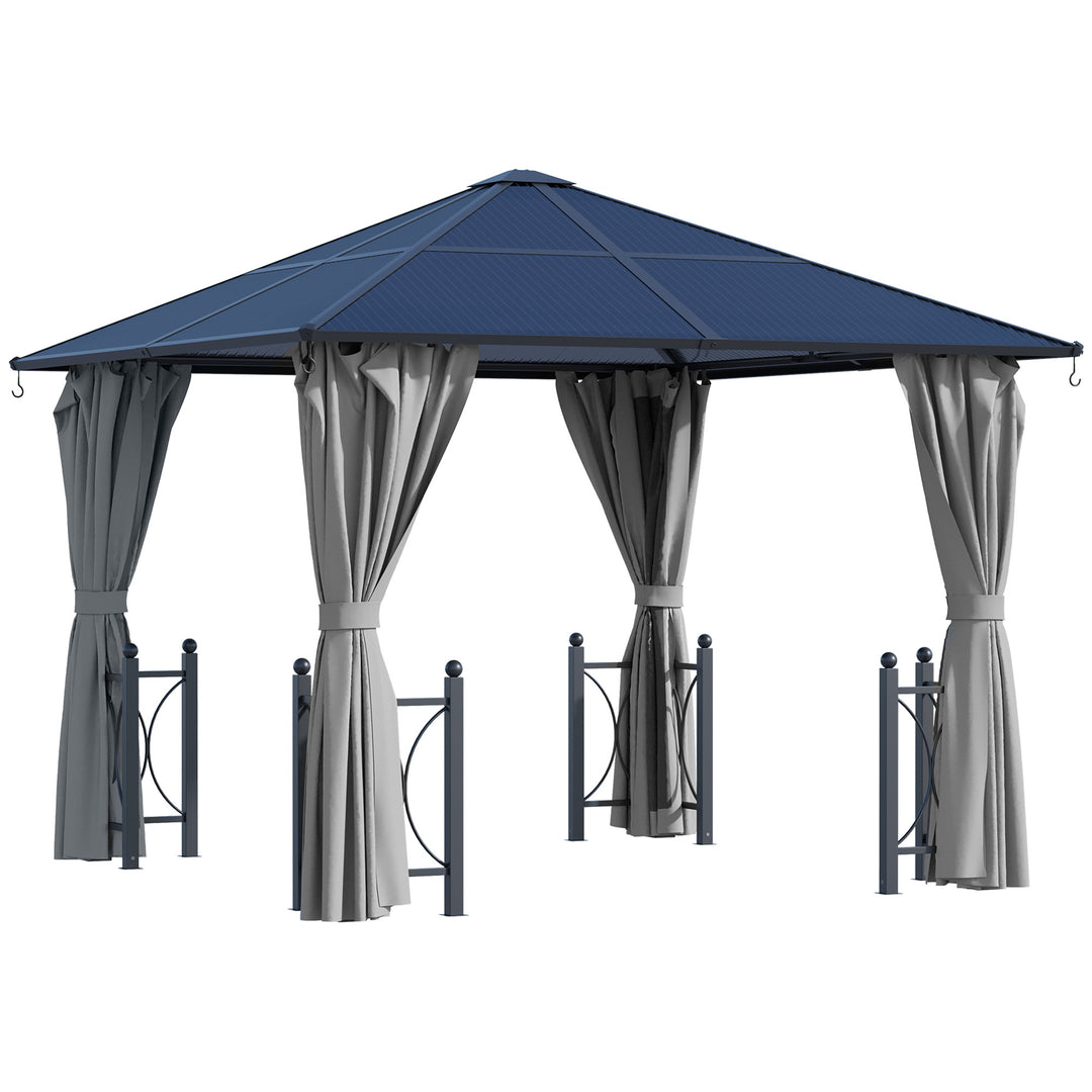 3 x 3(m) Hardtop Gazebo Canopy with Polycarbonate Roof, Steel & Aluminium Frame, Garden Pavilion with Mosquito Netting and Curtains, Black