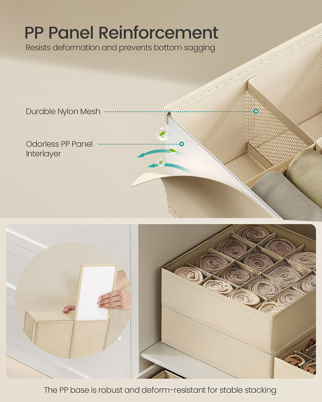 Set of 4 Closet Organizers for Underwear - Sand Beige
