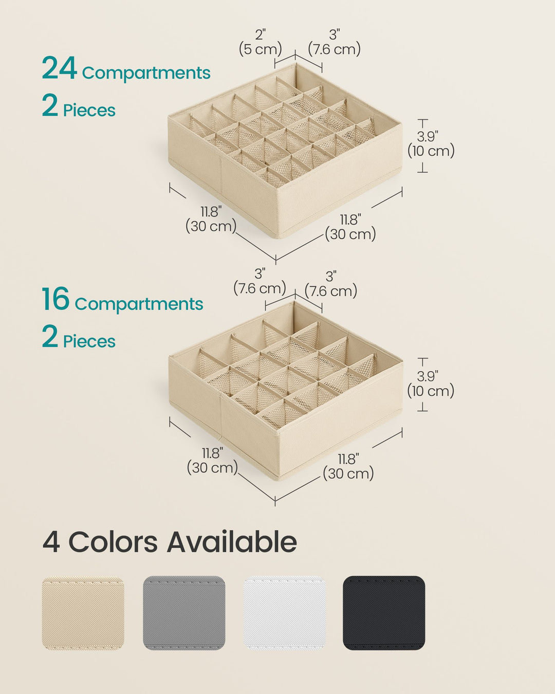 Set of 4 Closet Organizers for Underwear - Sand Beige