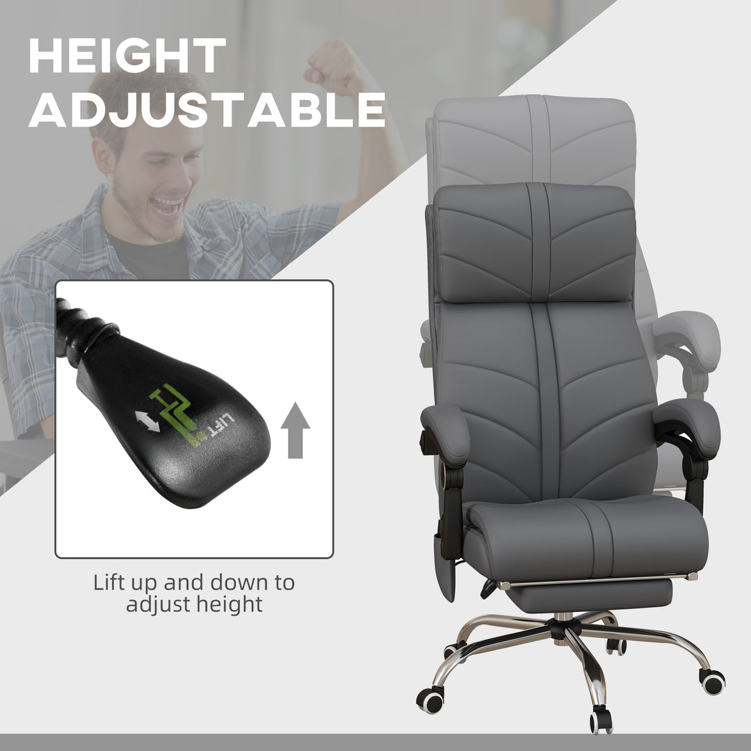 Vinsetto Vibration Massage Office Chair with Heat, PU Leather Computer Chair with Footrest, Armrest, Reclining Back, Grey