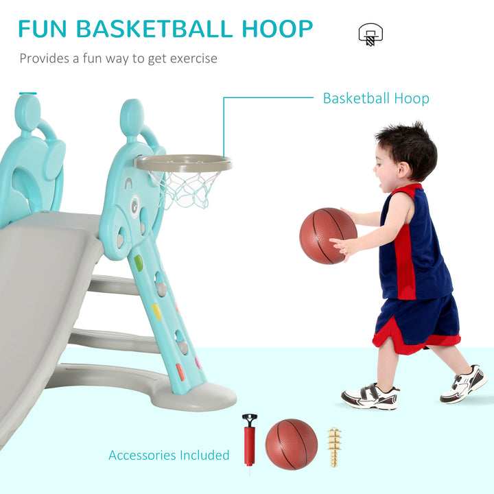2 in 1 Kids Slide with Basketball Hoop Toddler Freestanding Slider Playset Exercise Toy 18 months -4 Years Old Deer Shaped Blue