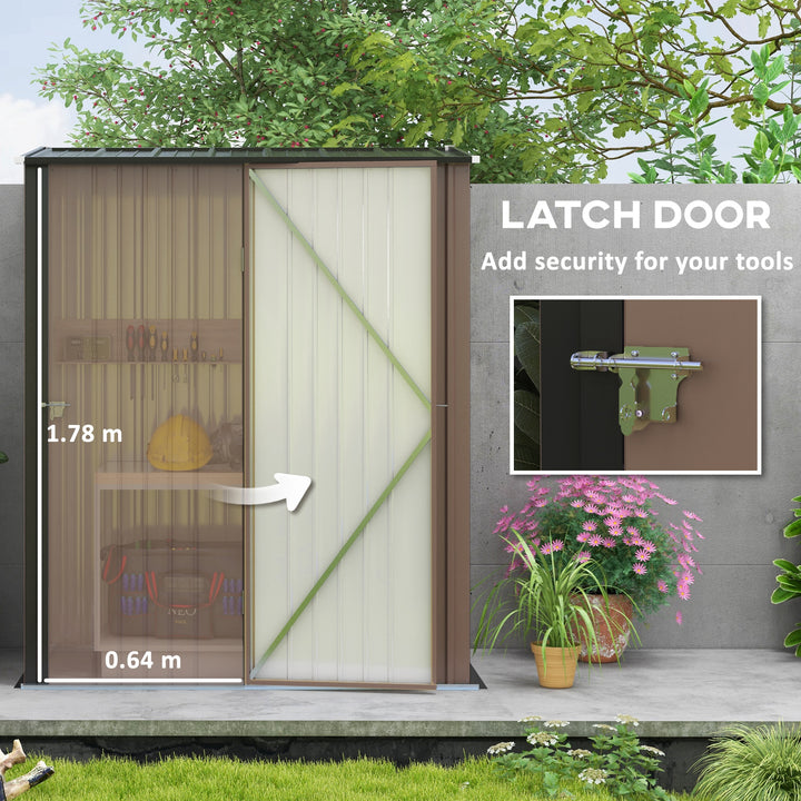 Outsunny 5 x 3 ft Metal Garden Storage Shed Patio Corrugated Steel Roofed Tool Shed with Single Lockable Door, Brown