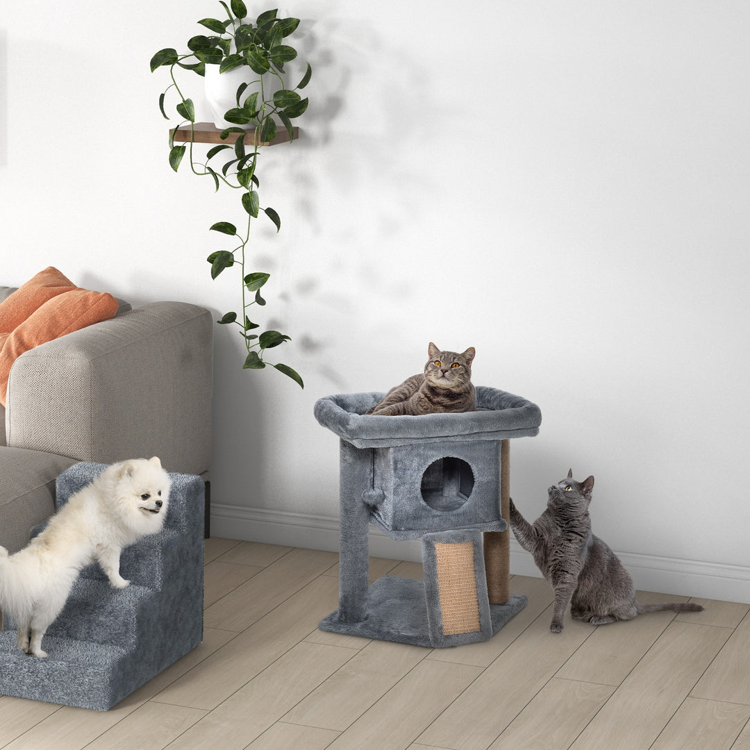 PawHut Cat Tree Tower for Indoor Cats Climbing Activity Center Kitten Furniture with Jute Scratching Pad Ball Toy Condo Perch Bed 40 x 40 x 57cm Grey