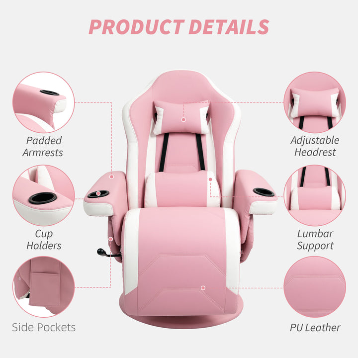 Manual Recliner Armchair PU Leather Lounge Chair, Adjustable Leg Rest, 135° Reclining, 360° Swivel - Pink