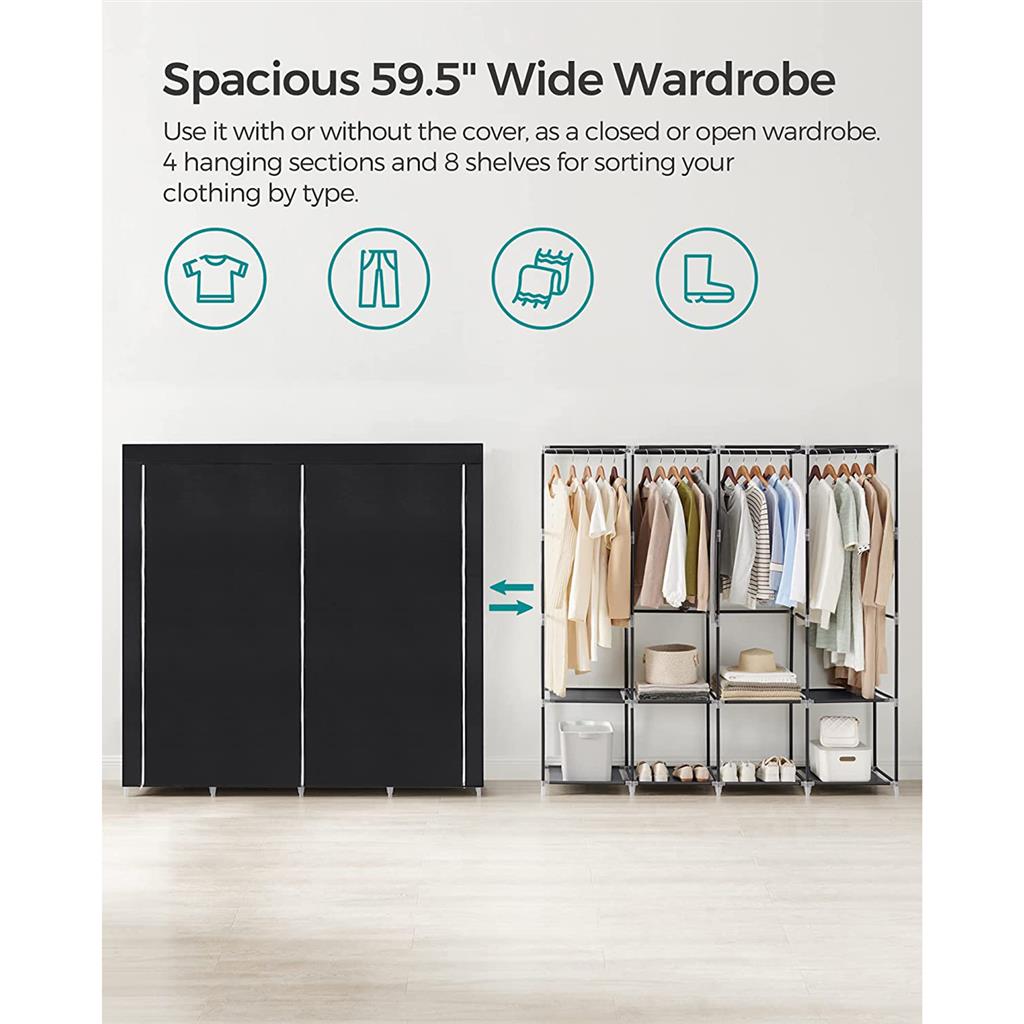 Portable Closet with 4 Hanging Rods and Shelves