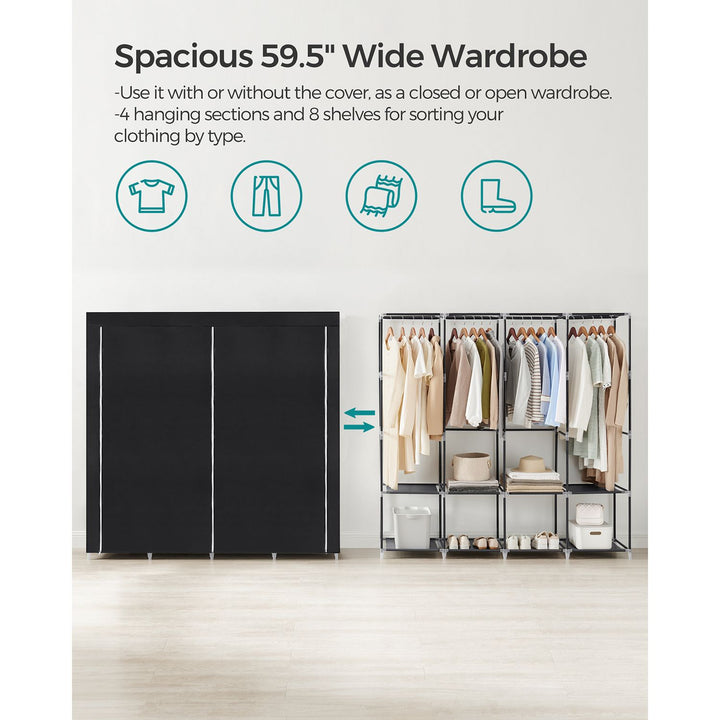 Portable Closet with 4 Hanging Rods and Shelves