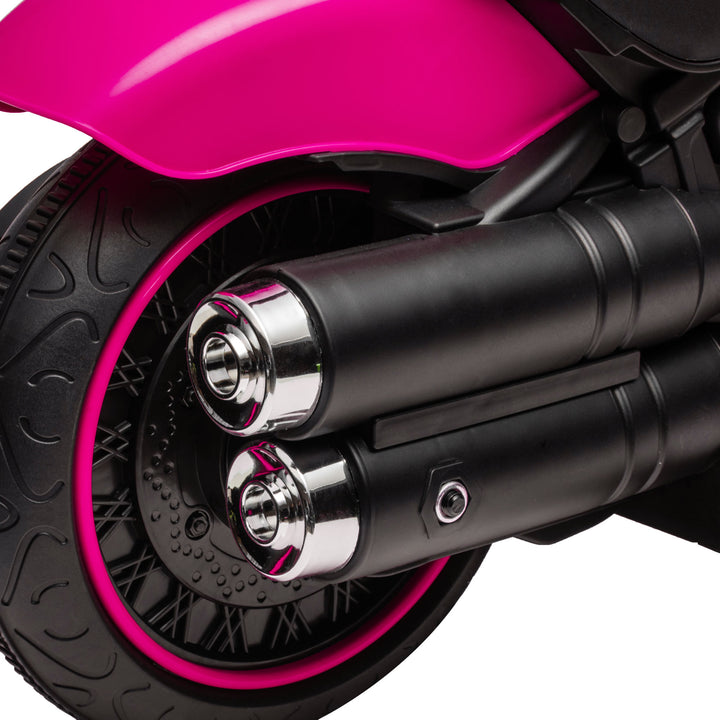 6v Electric Motorbike with Training Wheels, One-Button Start - Pink