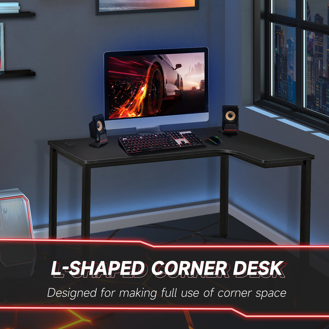 L-Shaped Gaming Desk, Computer Corner Desk, Home Office Workstation with Cable Management, 145 x 81 x 76cm, Black