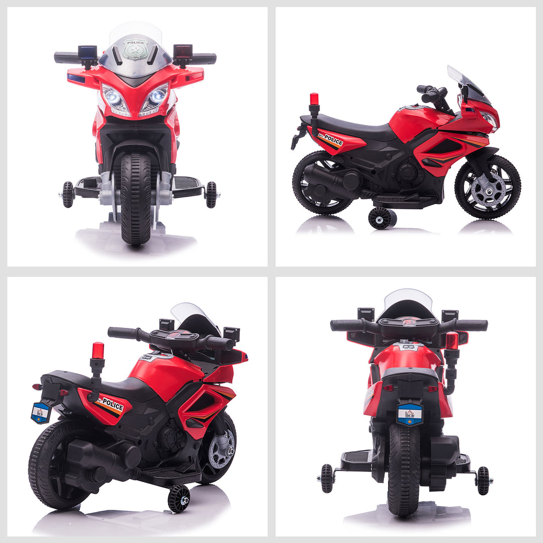Kids 6V Electric Ride On Motorcycle Police Car Toy for 18 - 36 months Red