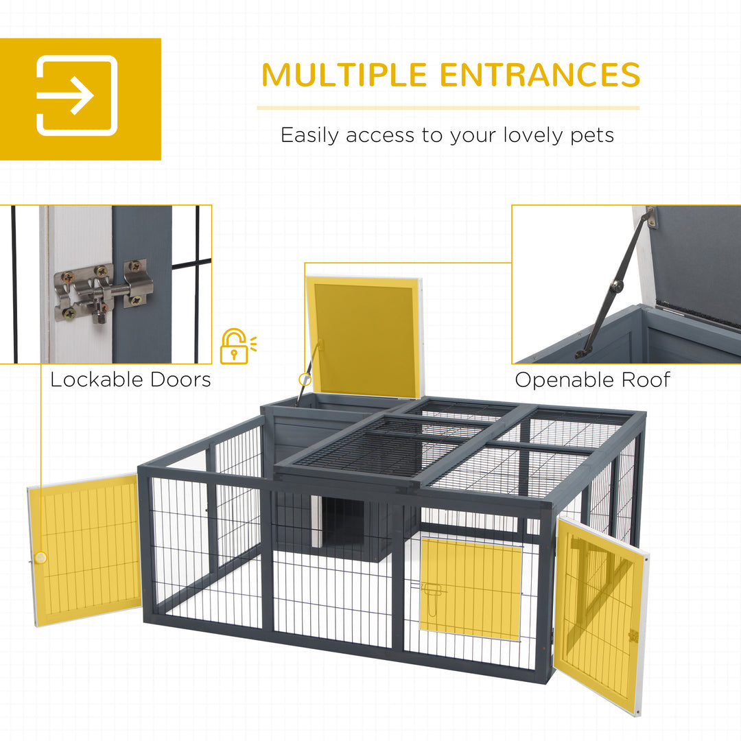 PawHut Rabbit Hutch Small Animal House Ferret Bunny Cage Duck House Rabbit Hideaway Chinchilla Cage Backyard with Openable Main House & Run Roof