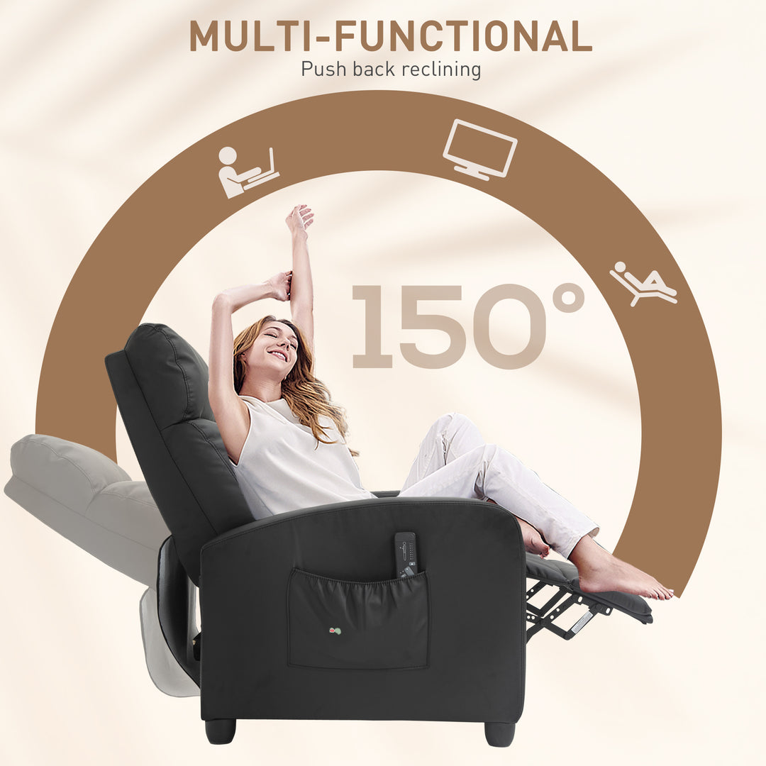 Recliner Sofa Chair PU Leather Massage Armcair w/ Footrest and Remote Control for Living Room, Bedroom, Home Theater, Black