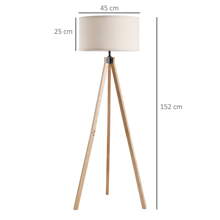 5FT Elegant Wood Tripod Floor Lamp Free Standing E27 Bulb Lamp Versatile Use For Home Office - Beige